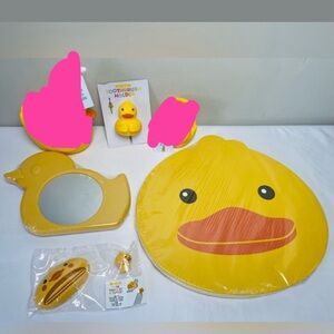 Yellow Ducks Kids Bathroom Accessories 5pcs Set Toothbrush Soap Dispenser Mirror
